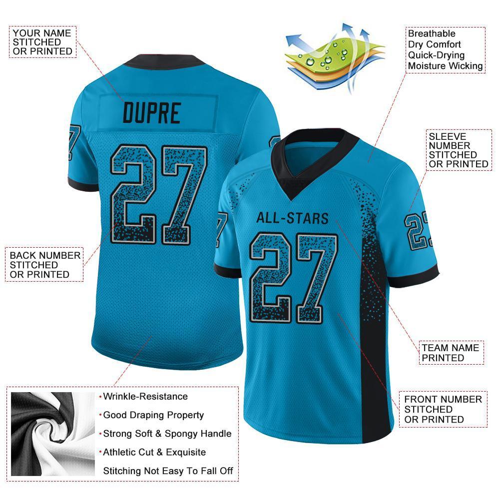 Custom Panther Blue Black-Gray Drift Fashion Mesh Authentic Football Jersey