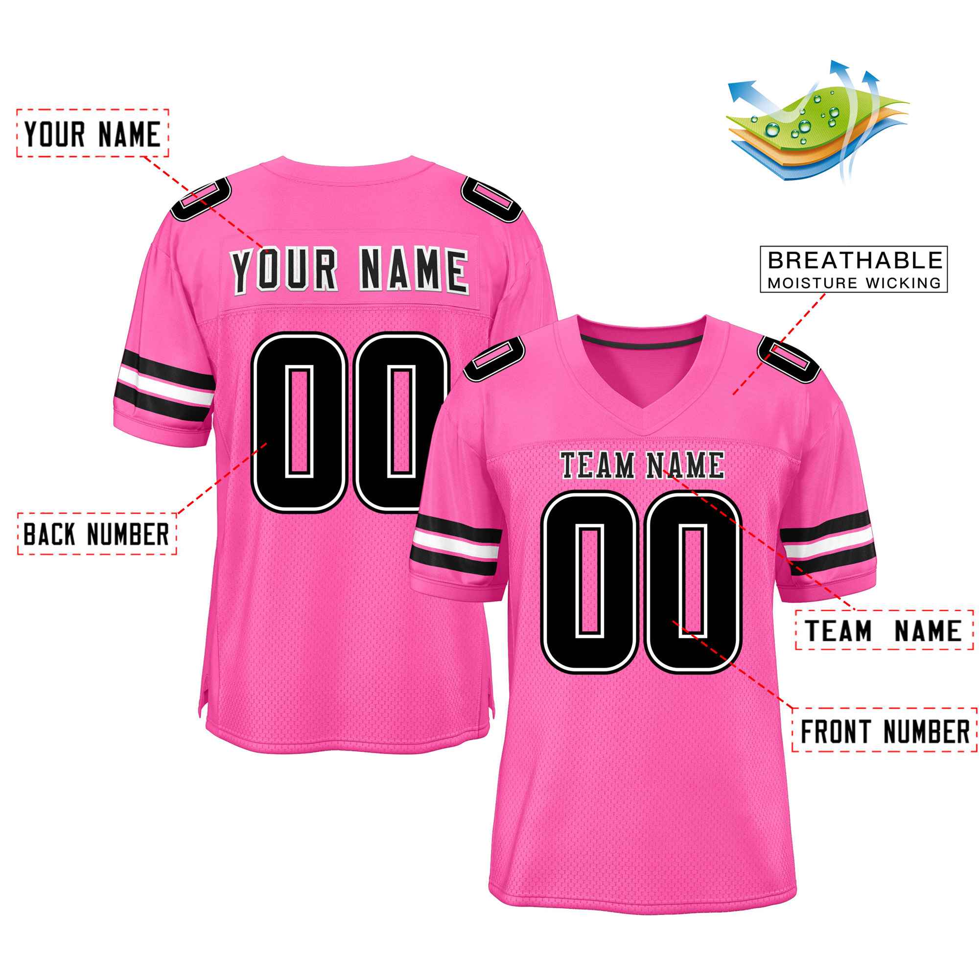 Custom Rose Red Black-White Classic Style Mesh Authentic Football Jersey