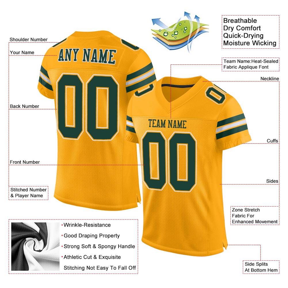 Custom Gold Green-White Classic Style Mesh Authentic Football Jersey