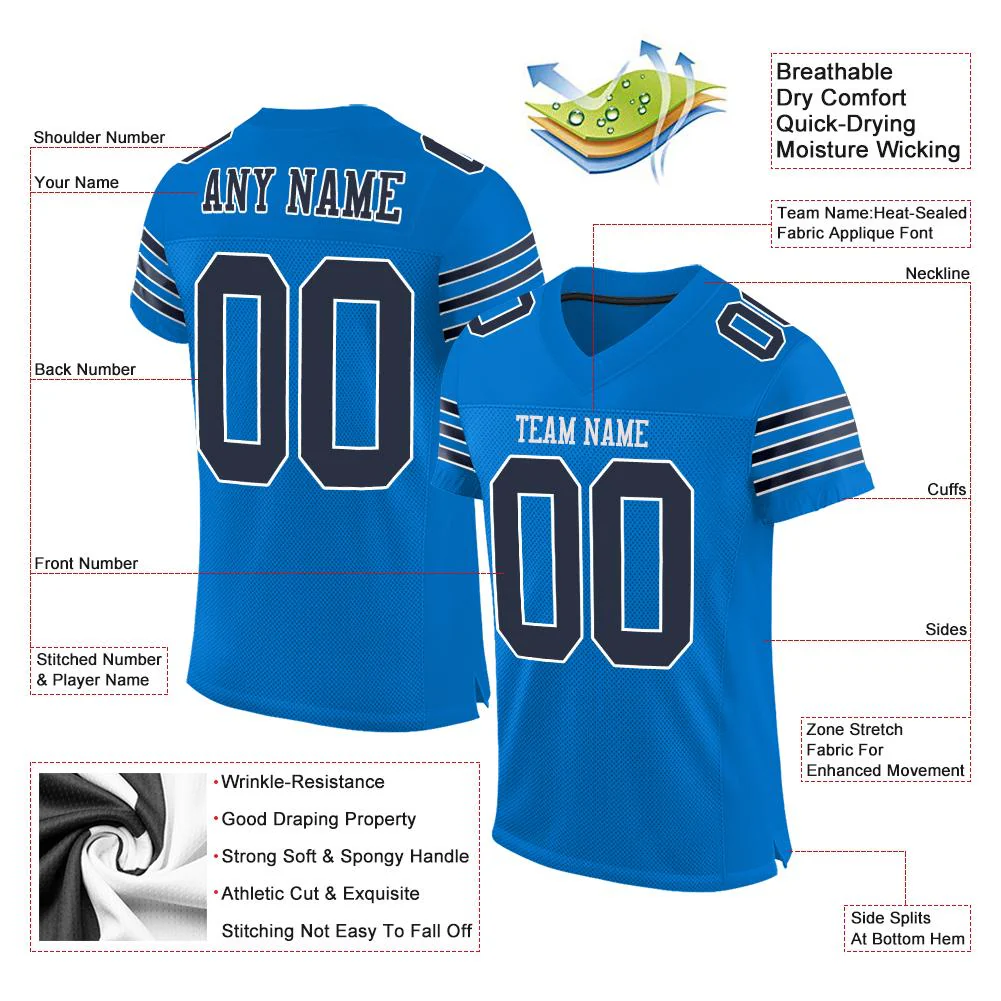 Custom Panther Blue Navy-White Classic Style Mesh Authentic Football Jersey